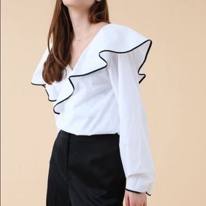 NWT DVF Cotton White Ruffle Wrap Blouse